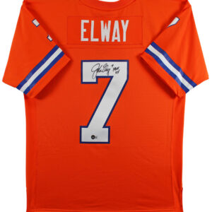 Broncos John Elway "HOF 04" Signed Orange Throwback M&N Jersey BAS Witnessed