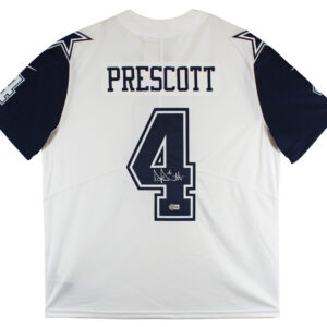 Cowboys Dak Prescott Signed White Color Rush Nike Elite Jersey BAS Witnessed