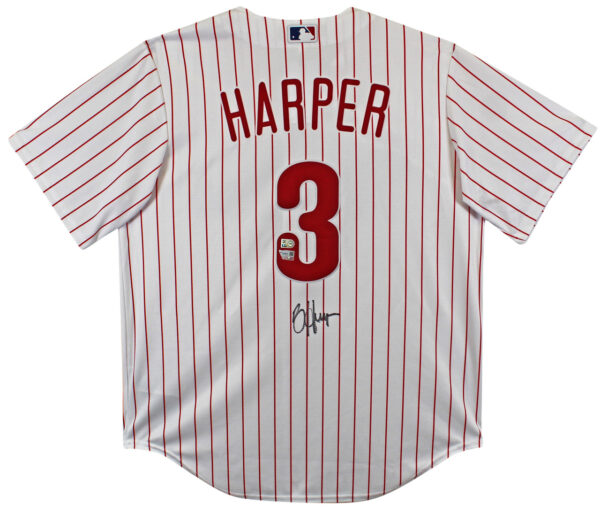 Phillies Bryce Harper Signed White Nike Pinstripe Jersey MLB & Fanatics