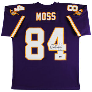 Vikings Randy Moss "HOF 18" Signed Purple Mitchell & Ness Jersey BAS Witnessed