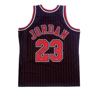 Michael Jordan Autographed 1996-97 Chicago Bulls Black With Red Pinstripes Authentic Mitchell & Ness Jersey