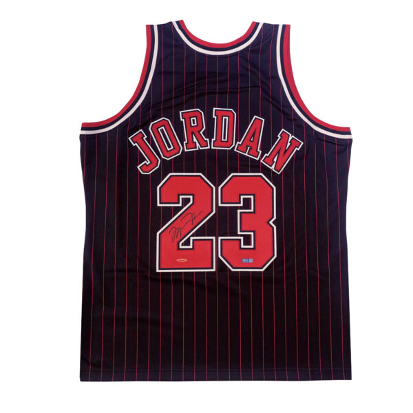 Michael Jordan Autographed 1996-97 Chicago Bulls Black With Red Pinstripes Authentic Mitchell & Ness Jersey